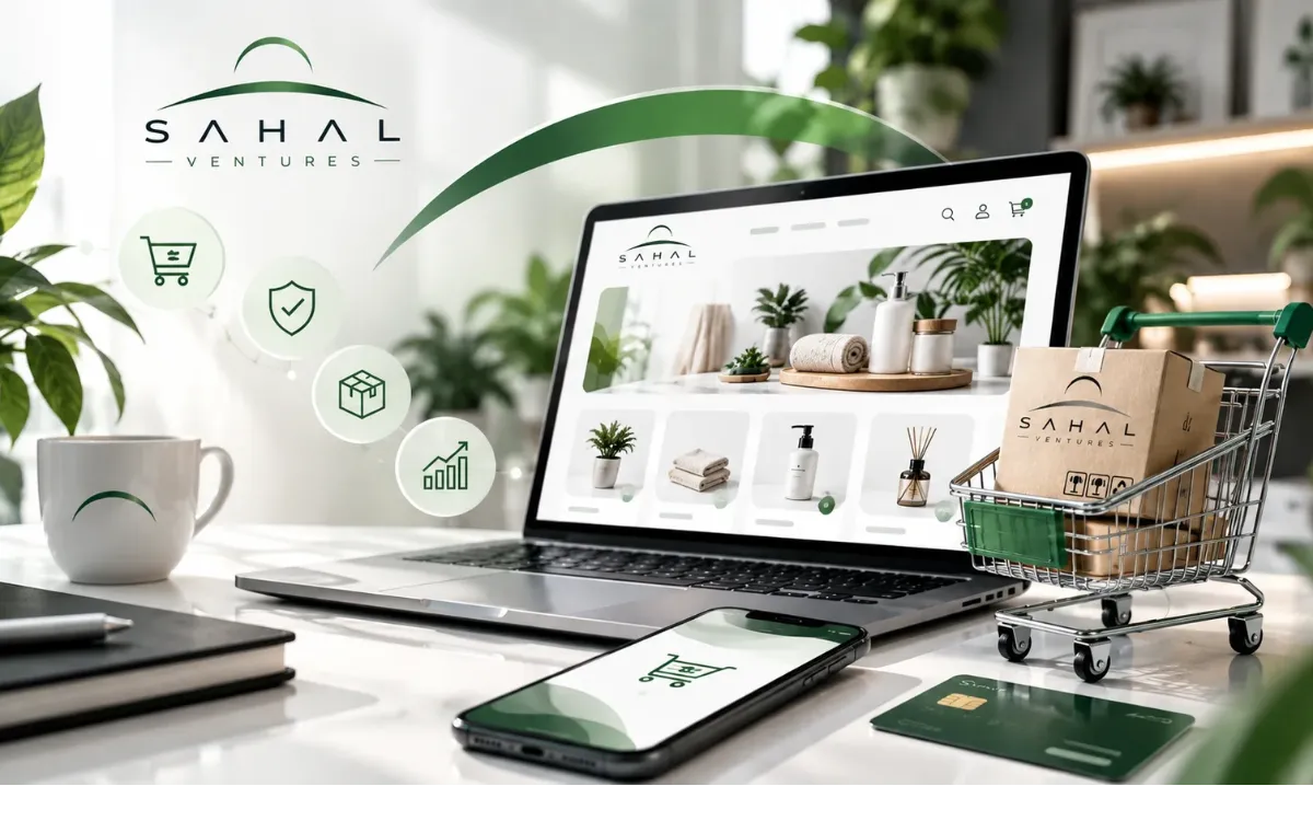 Boutique en ligne Sahal Ventures affichée sur un ordinateur portable et un smartphone